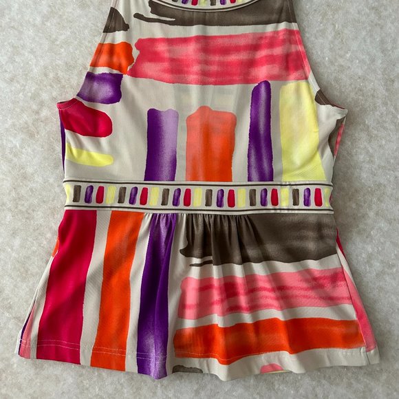 BCBG Max Azria Banded Crew Neck Sleeveless Multi-Stripe Top with Small Peplum XS - Picture 13 of 13